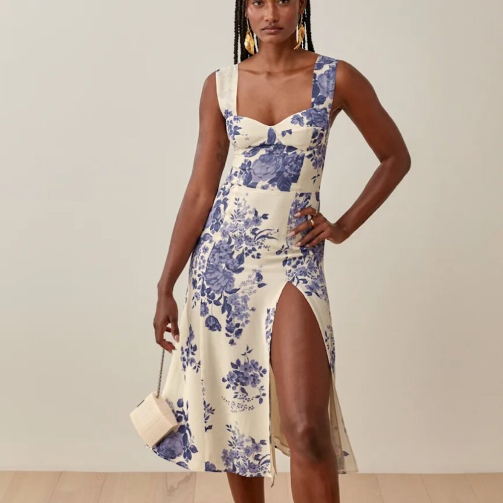 Reformation Blue Floral Midi Dress